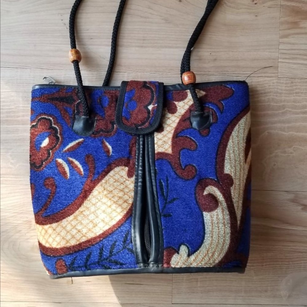 Velvet and Faux Leather Hand Bag